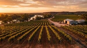 Riverland vineyards and farmland in regional South Australia at sunset