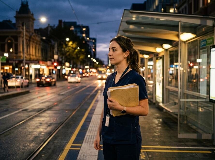 Genuine temporary entrant: a nursing student at a Melbourne tram stop